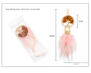 Pink Tree of Life dreamcatcher car hanging accessory with feathers and 46cm total length