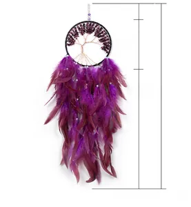 Purple dream catcher with Tree of Life design, 16cm ring diameter and 70cm total length