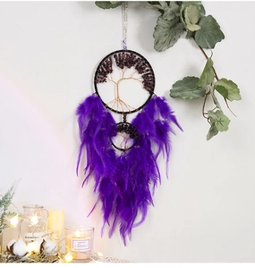 Double hoop dreamcatcher with purple crystal tree of life design for wall hanging decor