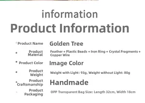 Detailed technical specifications for crystal tree of life hanging decor with dimensions