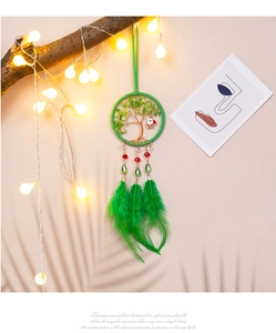 Detailed Christmas Tree of Life dreamcatcher with green feathers and Santa pendant