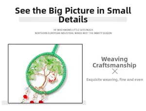 Detailed handmade Tree of Life dream catcher with green stones and Santa Claus charm