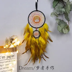 Dream Catcher Tree Of Life Yellow Feathers Crystal Beads Handmade Bohemian Hanging Ornament Home Decor Art Craft Wall Gift