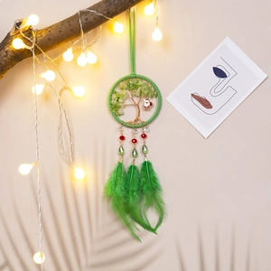 Green Tree of Life dream catcher with Santa charm and feathers for Christmas wall decor