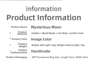 Specifications for handmade moon dreamcatcher showing materials and weight details