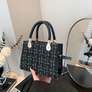 Sac à Épaule en Tweed de Mode pour Femmes Élégant Petit Sac à Main Carré Avec Fil Doré Poignée Tressée Sac Bandoulière pour Fête Quotidien Bureau