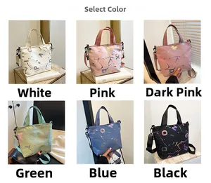 Selection of vibrant graffiti print tote bags in six colors with adjustable straps