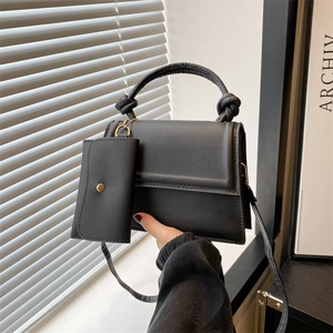 Damen Schultertasche Aus PU-Leder Mit Geknotetem Griff Und Passendem Kleingeldfach-Anhänger Crossbody Handtasche Quadratisch