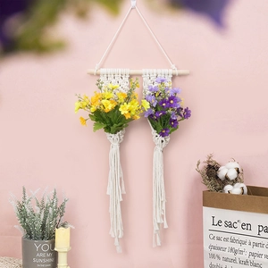 Cesto doppio sospeso in corda di cotone boho fatto a mano con asta di legno