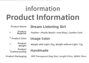 Detailed size specifications for handmade dreamcatcher with feathers and beads