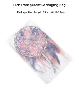 Pink and purple feather dream catcher with white pearls in clear packaging 35x18cm