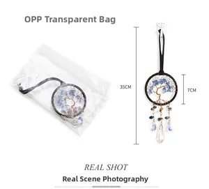 Detail of tree of life car charm with crystals and size marking of 35cm length