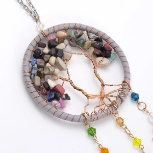 Handmade Tree of Life car pendant with natural colorful stones and crystal beads décor