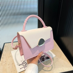 Fashion Contrast Color Women PU Leather Small Square Shoulder Bag Stylish Top Handle Crossbody Bag With Adjustable Strap For Daily Street Wear