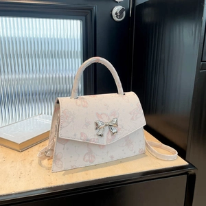 Women Fashion Butterfly Print Handbag PU Leather Shoulder Bag With Bow Decoration Metal Buckle Small Square Bag