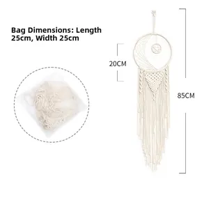 Detail view of large moon dreamcatcher with size dimensions and packaging specs