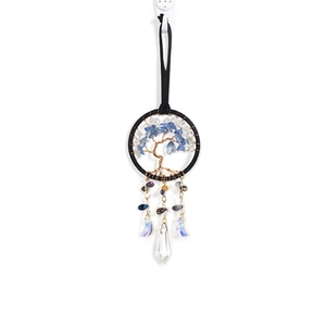 Tree of Life car hanging ornament with crystals and rainbow prism on white background