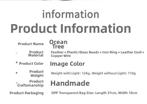 Detailed material specifications for handmade Ocean Tree dreamcatcher with feathers