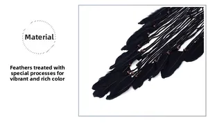 Detailed view of bohemian wall hanging featuring glossy black feathers and wooden beads