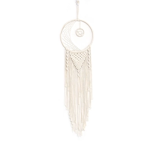 Large crescent moon dream catcher wall hanging with bohemian woven tassels and cotton stars