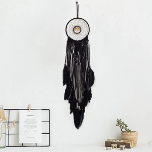 Handmade Black Dream Catcher Tree Of Life Wall Hanging Decor With Feathers Cotton Rope Wood Beads Bohemian Nordic Style