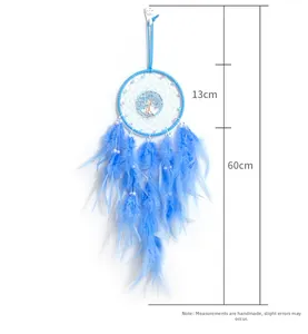 Acchiappasogni Albero della Vita blu con piume e perline, dimensioni 13cm per 60cm