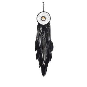 Handmade black bohemian dream catcher with Tree of Life beads and natural feathers