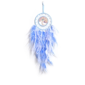 Handmade light blue Tree of Life dream catcher wall hanging with delicate feathers