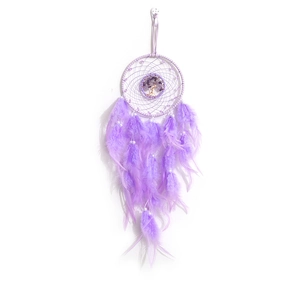Acchiappasogni albero della vita viola con pietre di cristallo e piume morbide