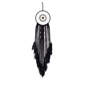Handmade black dream catcher with cotton rope, wooden beads and soft feathers