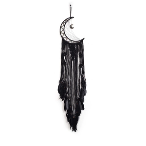 Capteur de rêves lune noire fait main avec corde de coton plumes et perles décoratives