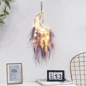 Mond Form Traumfänger Mit Feder Quasten Handgewebt Bohemian Wandbehang Deko Für Schlafzimmer Wohnzimmer Haus Ornament Geschenk