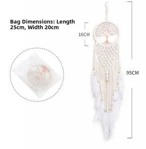 Détail de l'emballage de l'attrape-rêves Arbre de Vie blanc et dimensions de 95cm