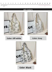 Detailed comparison of butterfly lace tote bag in beige, gray, and black color options