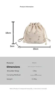Specifiche dettagliate sulle dimensioni per borsa a secchiello ricamata a fiori