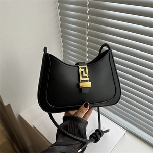 Women's PU Leather Underarm Bag Minimalist Shoulder Bag With Geometric Gold Lock Vintage Hobo Crossbody Bag Daily Fashion Handbag