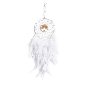White dream catcher with life tree design and soft hanging feathers for home decoration