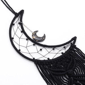 Handmade black moon dreamcatcher with woven web and elegant feathers for wall hanging