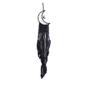 Handmade black moon dream catcher wall hanging with feathers and woven net for home decor