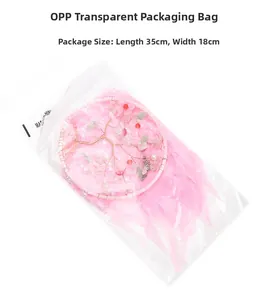 Pink dream catcher with life tree and feathers in 35x18cm OPP bag packaging