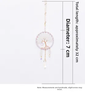 Detail showing Life of Tree car hanging ornament with crystals and 7cm ring diameter