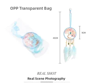 Detailed view of blue dream catcher car ornament with life tree and 45cm length scale