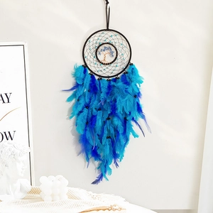 Handmade Woven Tree Of Life Dreamcatcher With Blue Feathers And Crystal Stones Wall Hanging Decoration Bohemia Style Home Decor