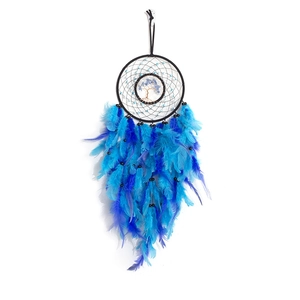 Handmade dream catcher with tree of life copper wire and gradient blue purple feathers