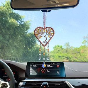 Handmade Heart Tree Of Life Hanging Ornament Pink Crystal Stone Sun Catcher Bohemian Home Car Mirror Decoration Gift