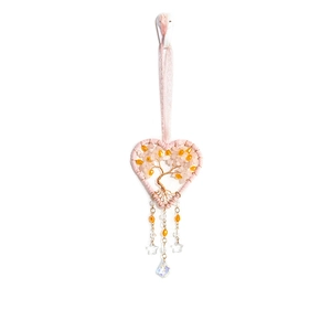 Tree of Life pink crystal heart pendant with gold chains for car or home hanging