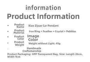 Specifications for handmade purple crescent moon car charm with feathers and crystals