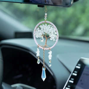 Tree of Life handmade crystal car mirror hanging charm with moon stone and crystal prism
