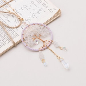 Handmade Tree of Life car pendant with amethyst wrap and crystal moon stars accessories