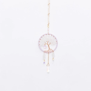 Handmade Tree of Life car charm with amethyst wire wrap and crystal moon pendants